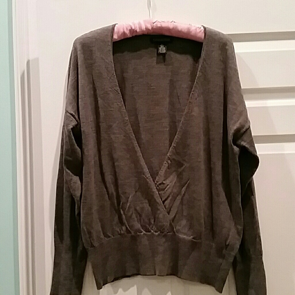 BANANA REPUBLIC WOOL GREY FAUX WRAP SWEATER - Picture 2 of 3